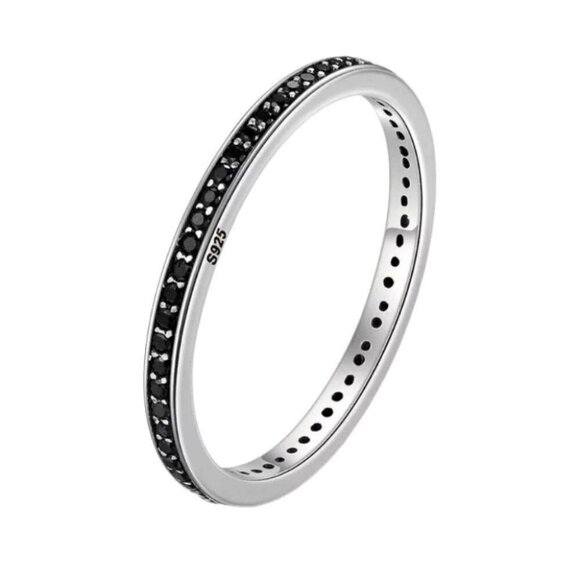 925 Sterling Silver Black CZ Band Ring - Picture 1 of 9